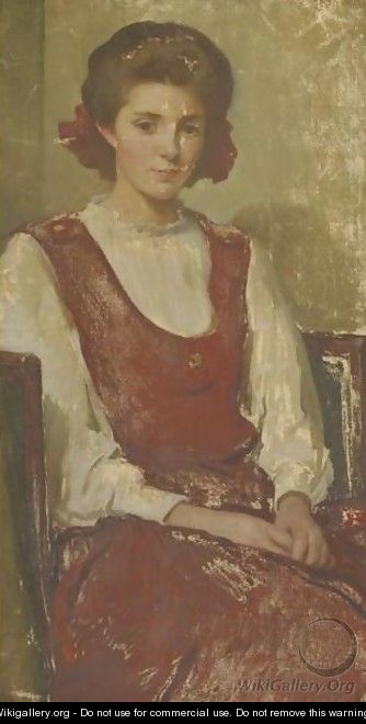 Portrait Of A Girl In Red Dress - John White Alexander