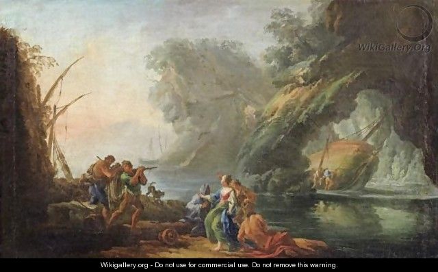 A Mediteranean Lanscape With Figures In The Foreground - (after) Carlo Bonavia