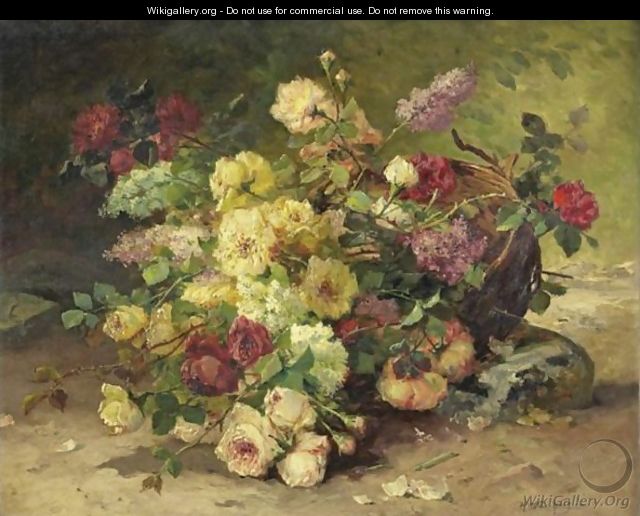 Basket Of Roses And Lilacs - Eugene Henri Cauchois
