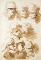 Sheet Of Studies Of Heads - (after) Gaetano Gandolfi