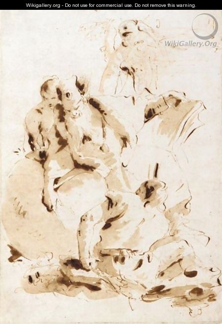 A Magus With A Globe And Book, Two Figures Beside Him And An Owl Above Scherzo Di Fantasia - Giovanni Battista Tiepolo