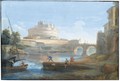 View Of Castel Sant' Angelo With Figures Fishing In The Tiber In The Foreground - Giovanni Battista Busiri