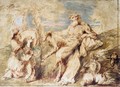 A Satyr And A Bacchante With Cupid In A Landscape - Giovanni Benedetto Castiglione