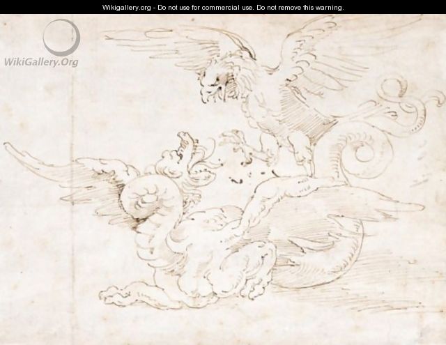 A Dragon Attacked From Above By An Eagle - (after) Perino Del Vaga (Pietro Bonaccors)