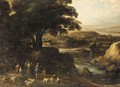 Extensive Wooded River Landscape With Drovers And Their Animals In The Foreground - Flemish School
