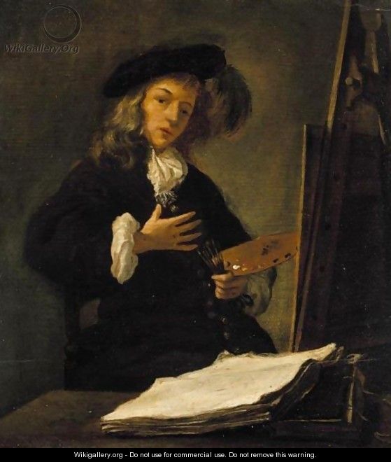 Portrait Of An Artist At His Easel, Probably A Self-Portrait - (after) Gabriel Metsu