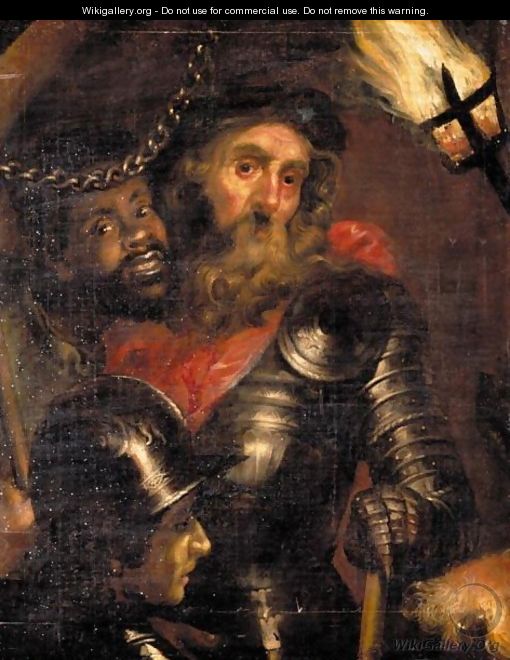 Portrait Of A Military Commander, With His Moorish Slave And A Soldier, By Torch Light - (after) Sir Peter Paul Rubens