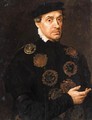 Portrait Of A Gentleman, Half Length, Wearing Black With A Chain Of Guild Buckles Including That Of A Goldsmith's Company - (after) Adriaen Thomas Key