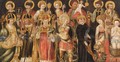 Saint Dionysius, Saint Erasmus, Saint George, Saint Aegidius, Saint Margaret, Saint Vitusrear Row From Left Saint Peter Martyr, Saint Eustace, Saint Catherine, A Female Saint - Danube School