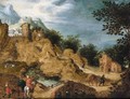 Mountainous Landscape With Figures In The Foreground Before A Bridge - Flemish School