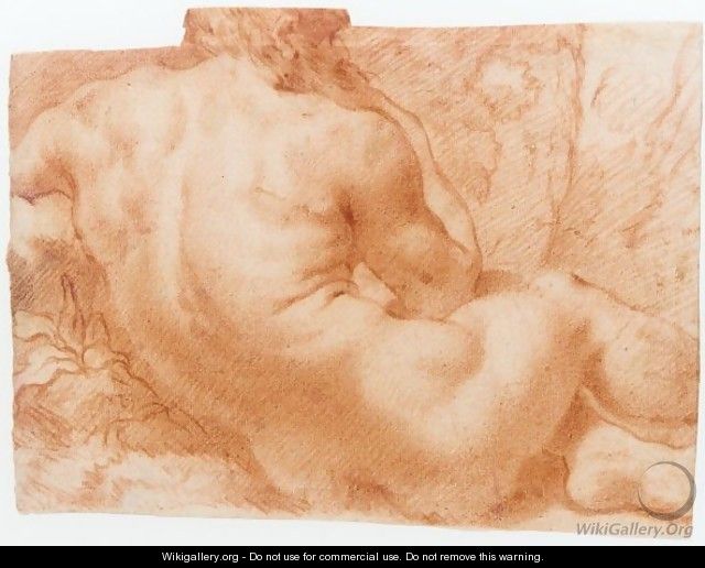 Male Nude Seated On The Ground, Seen From Behind - Florentine School