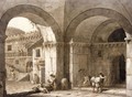 View In A Vaulted Entrance, With Various Figures, And A Courtyard Beyond - Antonio Zucchi