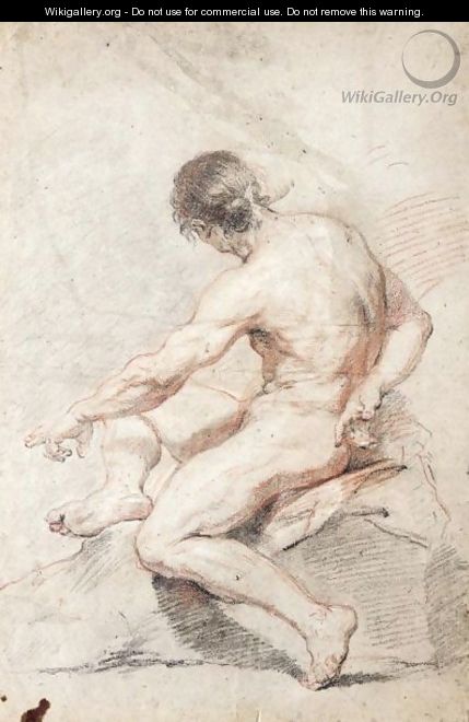 Seated Male Nude, Turned In Profile To The Left - (after) Charles-Joseph Natoire