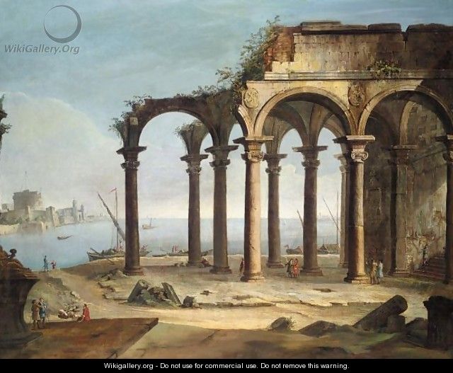 Capriccio Of Ruins Beside A Port With Figures And Boats, The Castel Sant