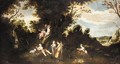The Infant Saint John The Baptist In A Landscape With Putti - Spanish School