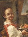Portrait Of A Girl, Half Length, Holding A Bowl Of Fruit - (after) Antonio Amorosi
