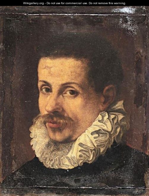 Portrait Of A Gentleman, Head And Shoulders, Wearing Black With A White Ruff - Annibale Carracci