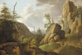 An Extensive Mountainous Landscape With Horsemen On A Road - Jan Van Aken