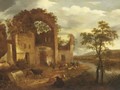 Architectural Capriccio With Peasants And Cattle - Dirck Verhaert