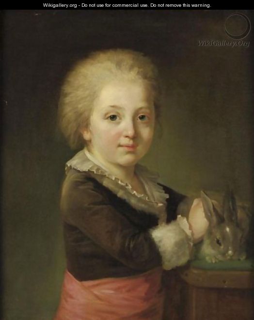 Portrait Of A Child With Rabbit - (after) Nicolas-Bernard Lepicier