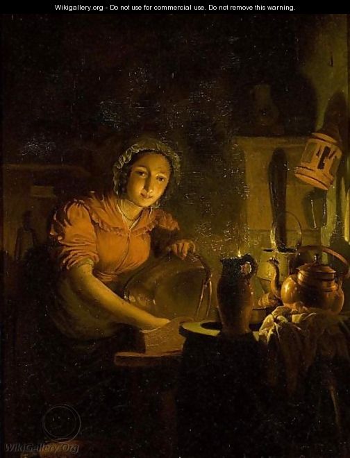 A Maid Polishing Copperware - Johannes Rosierse