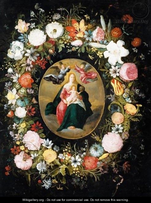A Garland Of Flowers Surrounding The Coronation Of The Virgin - Jan, the Younger Brueghel