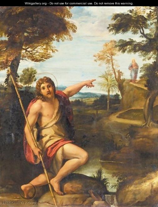 Saint John The Baptist In A Landscape Pointing At The Figure Of Christ - Annibale Carracci
