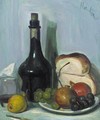 Still Life Of A Bottle, Bread And Fruit - George Leslie Hunter