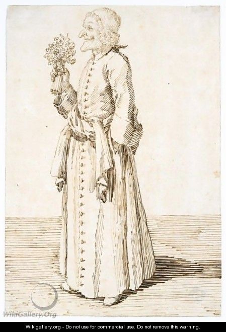Standing Cleric Holding A Bouquet - Pier Leone Ghezzi