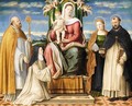 The Holy Family Enthroned With Saints Dominic, Cecilia, Augustine And A Dominican Nun - (after) Girolamo Da Santacroce