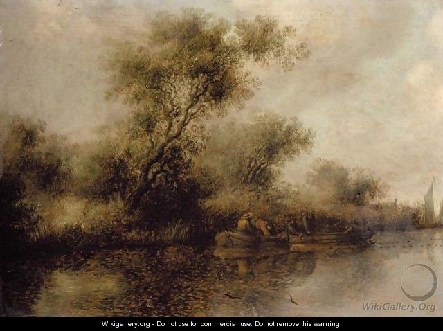 A River Landscape With Fishermen Bringing In Their Nets - Salomon van Ruysdael