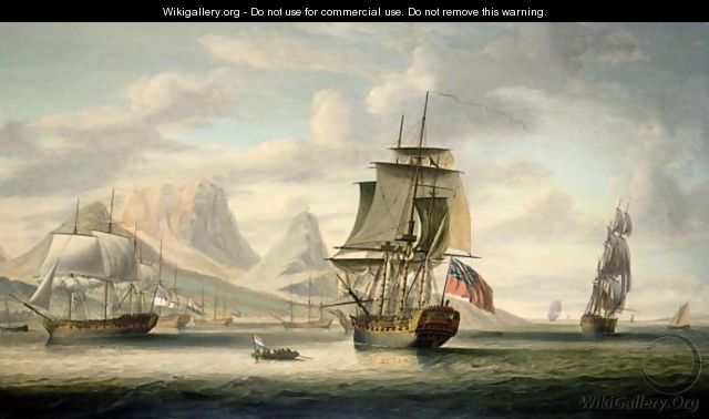 H.M.S. Southampton Anchored Off Cape Town With Table Mountain In The Distance - Robert Dodd