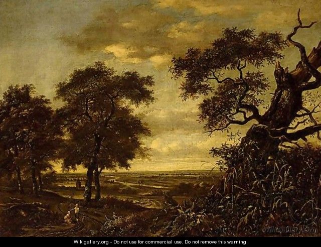 Travellers On A Path In An Extensive Wooded Landscape - (after) Jan Wijnants