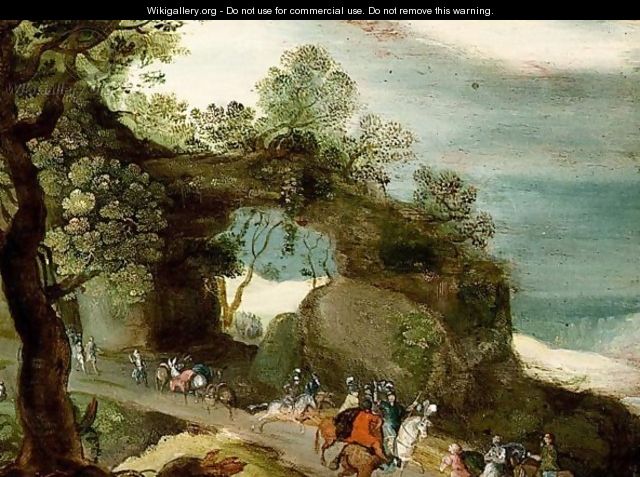 An Extensive Hilly Landscape With Horsemen And Travellers On A Path - (after) Jan, The Younger Brueghel