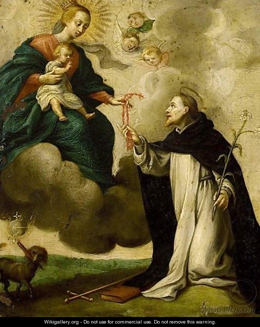 Saint Dominic Receiving The Rosary From The Virgin And Child - Flemish School