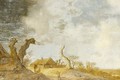 A Dune Landscape With Figures Conversing Near Tree Trunks, A Farm Beyond - Anthony Jansz van der Croos
