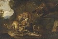 A Bear Attacking Leopards, A Deer Lying On The Woodland Soil - (after) Carl Borromaus Andreas Ruthart