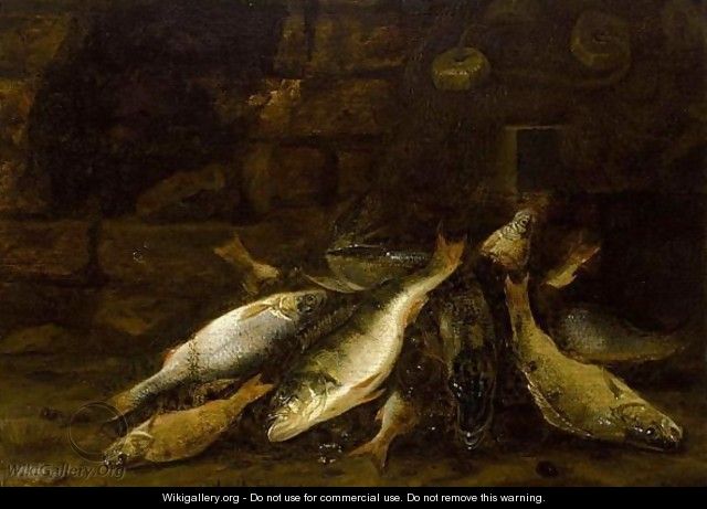 A Pike, Perch And Other Fish On A Bank - Jacob Gillig
