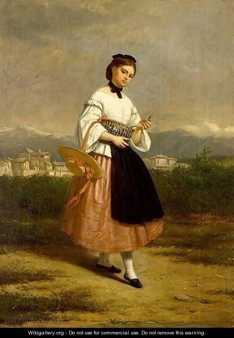 A Girl In An Italian Dress - Charles Augustine Wauters