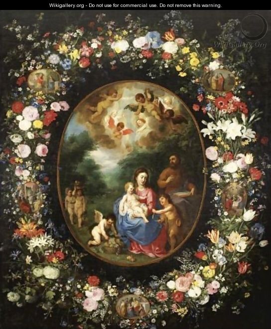 The Holy Family With The Infant Saint John The Baptist And Angels In A Landscape, Within A Garland Of Flowers - Jan, the Younger Brueghel