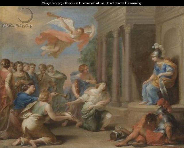 An Allegory Of The Victory Of Peace Over War Peace And Justice Presenting The Nine Muses To Minerva - French School