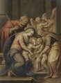 The Holy Family With Saints Elizabeth And The Infant Saint John The Baptist, Two Angels Behind - Lorenzo Sabatini
