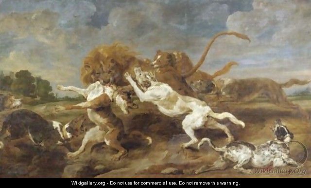 A Lion Hunt - (after) Frans Snyders