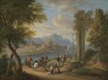 A River Estuary With Fishermen And Travellers Resting Beneath A Ruin, A Mountainous Landscape Beyond - Pieter Bout