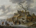 A Winter Landscape With Figures Skating On A Frozen River - Salomon Rombouts