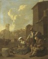 A Roman Street Scene, With A Peasant Family Eating And Drinking, The Campo Vaccino Beyond - Johannes Lingelbach