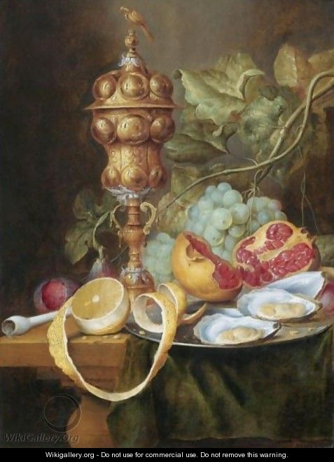 Still Life With A Gilt Pokal, A Bunch Of Grapes, A Plum, A Fig, A Partly Peeled Lemon - (after) Jan Davidsz. De Heem
