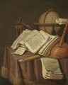 A Vanitas Still Life With A Globe, An Hour-Glass, A Book And A Score, Together With Various Other Musical Instruments - Edwart Collier