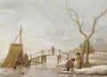 A Winter Landscape With Figures Putting Their Skates On - (after) Hendrick Willem Schweickardt