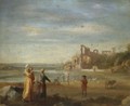 An Italianate Landscape With Abraham, Hagar And Ishmael - (after) Cornelis Van Poelenburgh